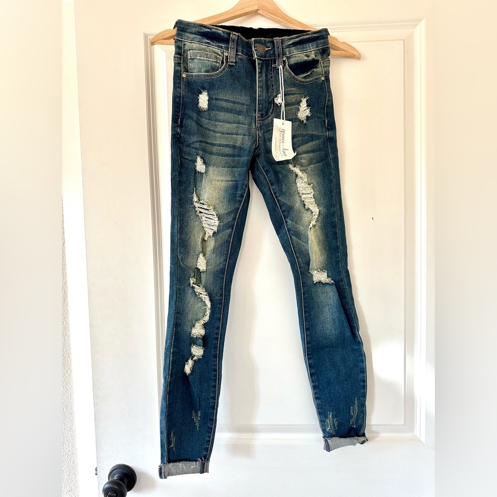 Grace & Lace Shaper Distressed Jeans NWT